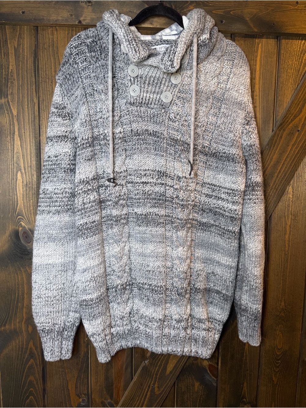 Leif Nelson Cable Knit Hooded Heavy Fisherman Sweater Mens Sz XXL/2XL